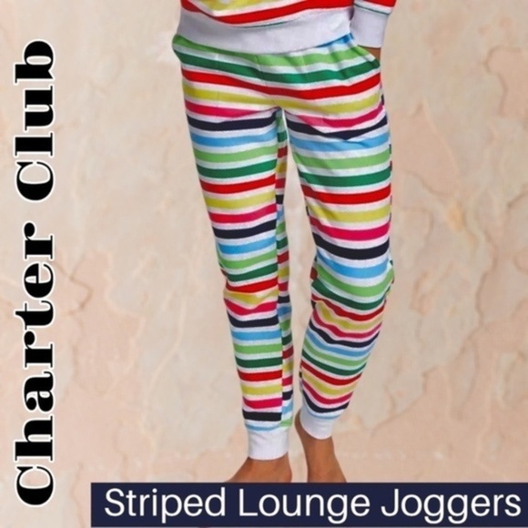 CHARTER CLUB Soft Printed Striped Jogger/PJ Pants w/Pockets NWT/Lg - Picture 1 of 14